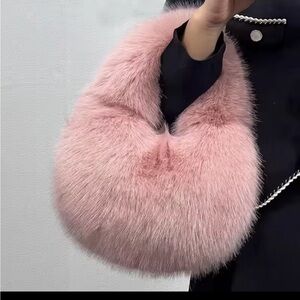 Elegant Pink Faux Fur Handbag